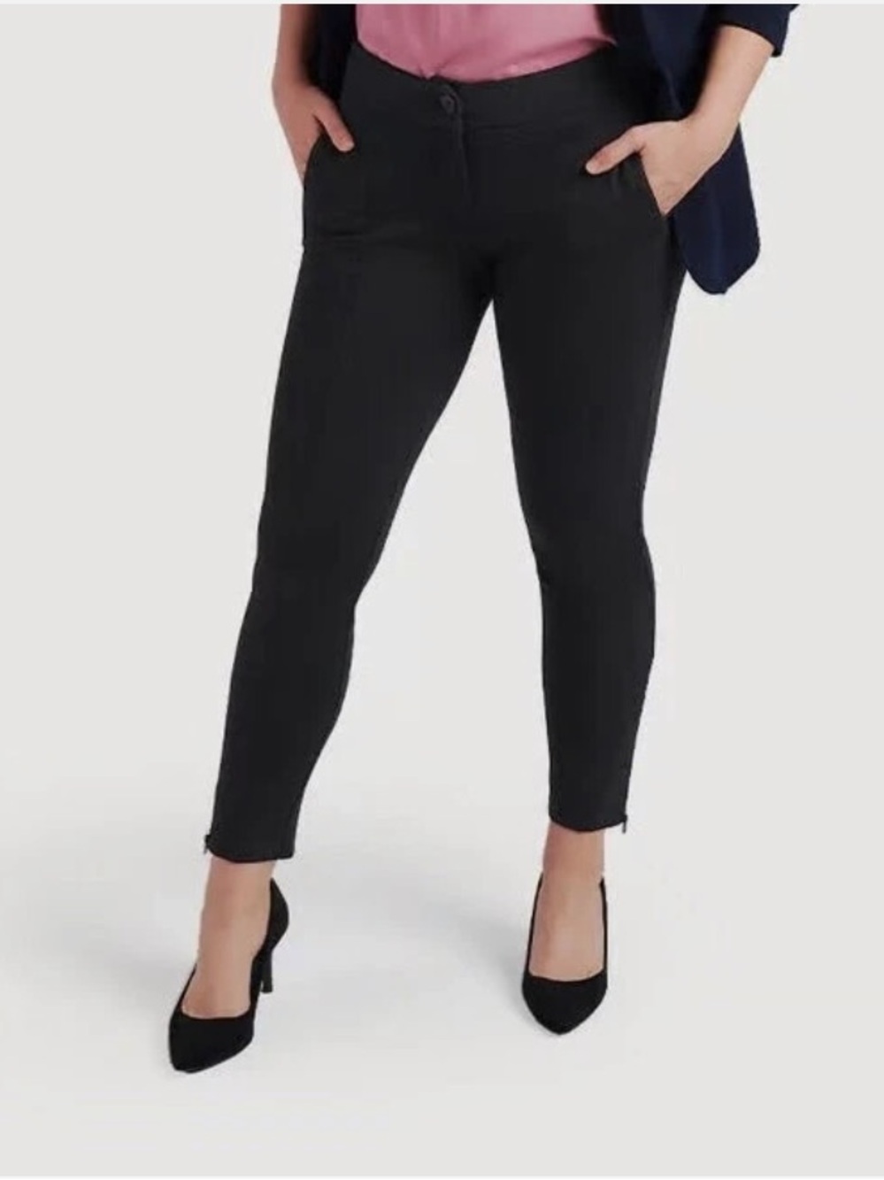 Betabrand Women's Tapered‎ Leg Ankle Zip Pockets Yoga Stretch Pants Black HR